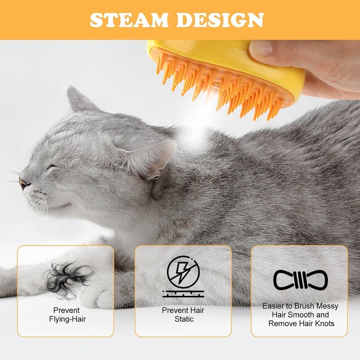 Fantastic Three in One Steaming Pet Hairbrush for Cats