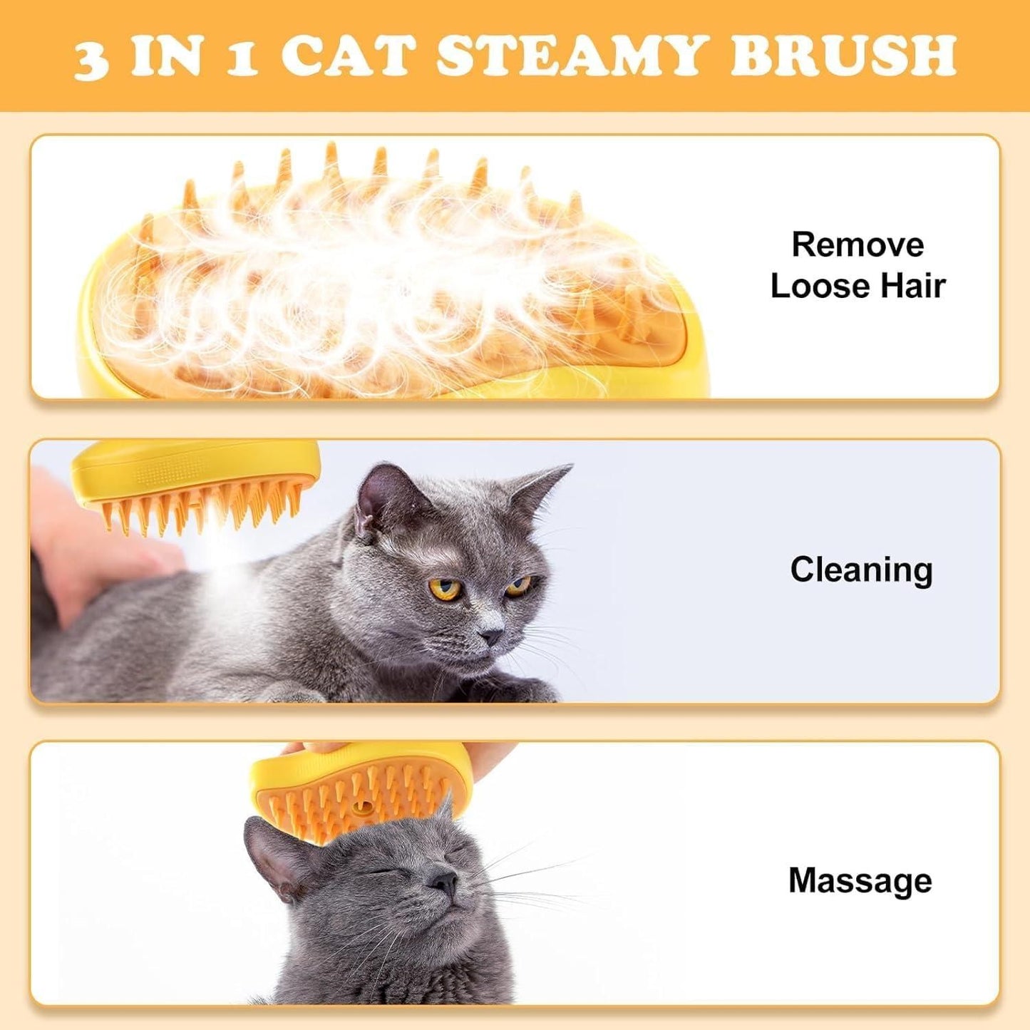 Fantastic Three in One Steaming Pet Hairbrush for Cats